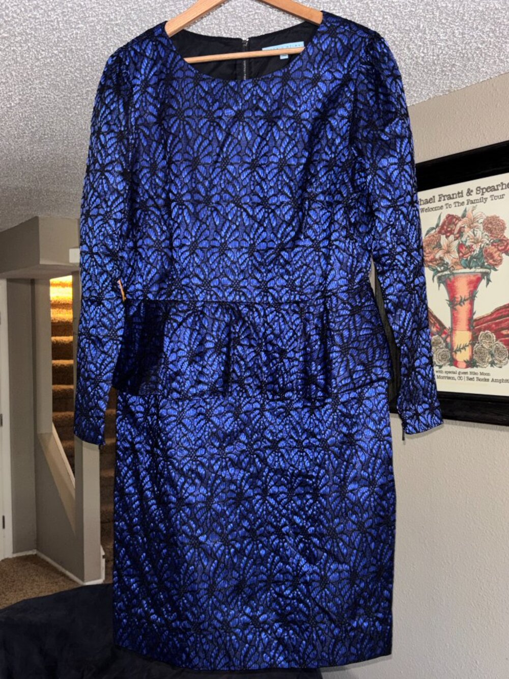 Antonio Melani Women's Size 14 Royal Blue & Black Lace Peplum Sheath Dress